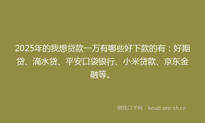 2025年的我想贷款一万有哪些好下款的有：好期贷、滴水贷、平安口袋银行、小米贷款、京东金融等。