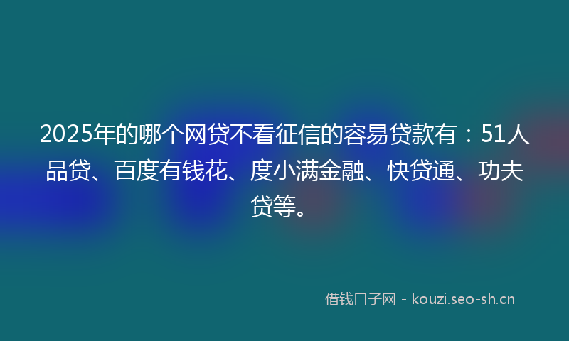 2025年的哪个网贷不看征信的容易贷款有：51人品贷、百度有钱花、度小满金融、快贷通、功夫贷等。