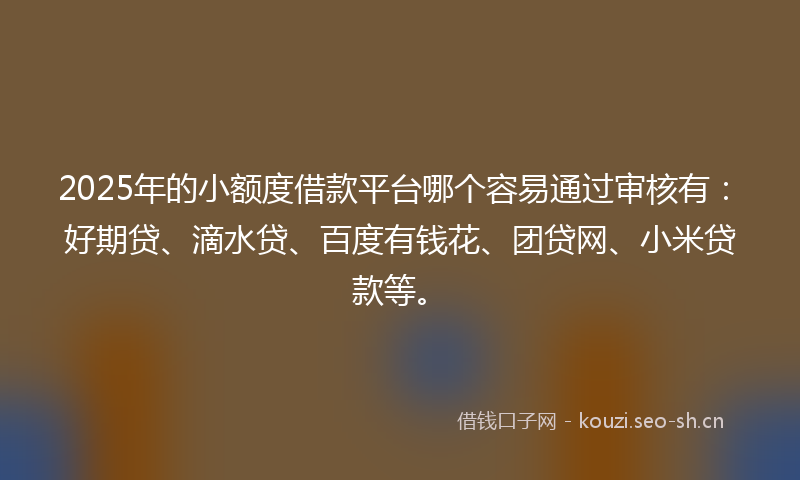 2025年的小额度借款平台哪个容易通过审核有：好期贷、滴水贷、百度有钱花、团贷网、小米贷款等。