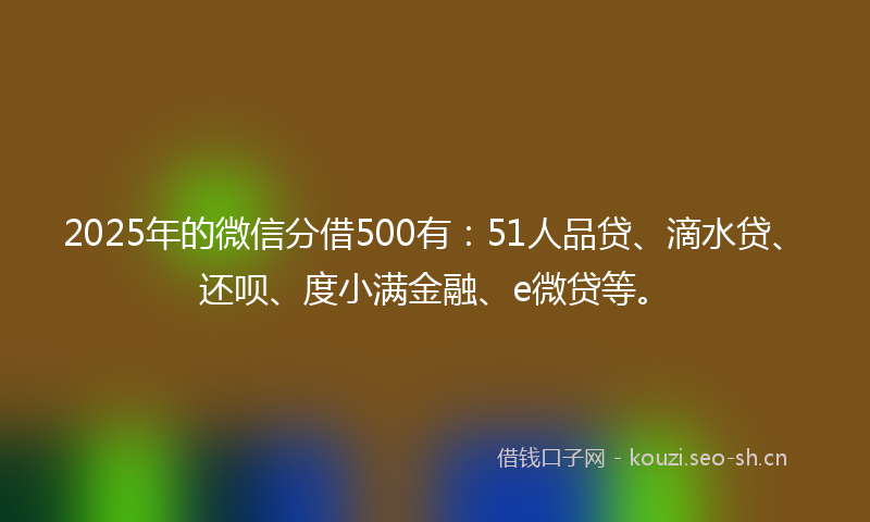 2025年的微信分借500有：51人品贷、滴水贷、还呗、度小满金融、e微贷等。
