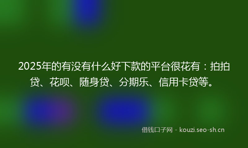 2025年的有没有什么好下款的平台很花有：拍拍贷、花呗、随身贷、分期乐、信用卡贷等。