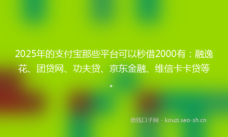 2025年的支付宝那些平台可以秒借2000有：融逸花、团贷网、功夫贷、京东金融、维信卡卡贷等。