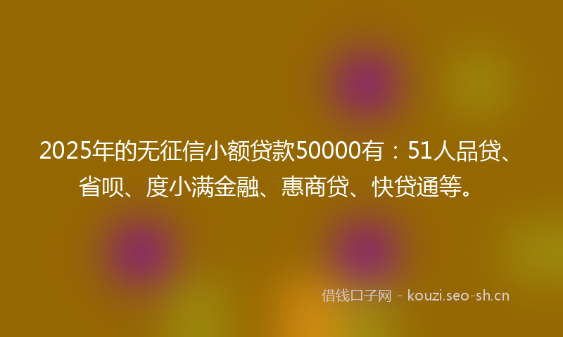 2025年的无征信小额贷款50000有：51人品贷、省呗、度小满金融、惠商贷、快贷通等。