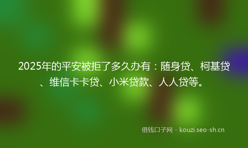 2025年的平安被拒了多久办有：随身贷、柯基贷、维信卡卡贷、小米贷款、人人贷等。