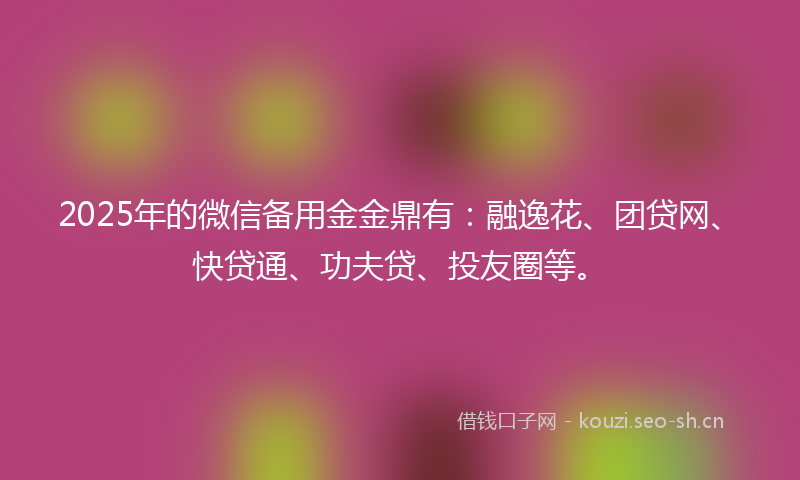 2025年的微信备用金金鼎有：融逸花、团贷网、快贷通、功夫贷、投友圈等。