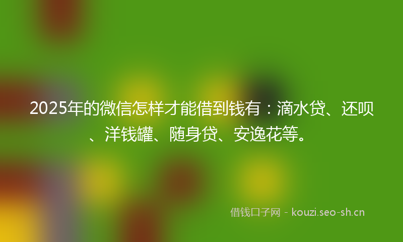 2025年的微信怎样才能借到钱有：滴水贷、还呗、洋钱罐、随身贷、安逸花等。