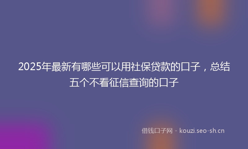 2025年最新有哪些可以用社保贷款的口子，总结五个不看征信查询的口子