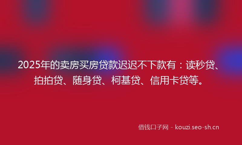 2025年的卖房买房贷款迟迟不下款有：读秒贷、拍拍贷、随身贷、柯基贷、信用卡贷等。
