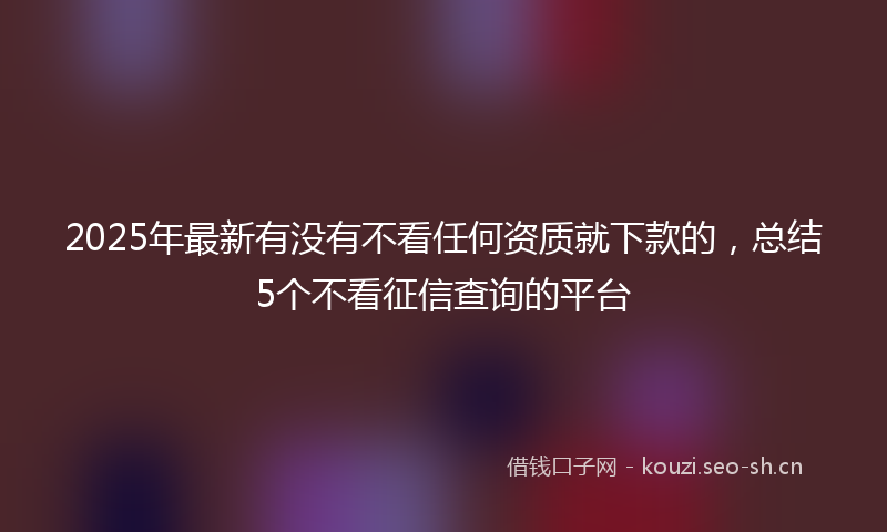 2025年最新有没有不看任何资质就下款的，总结5个不看征信查询的平台
