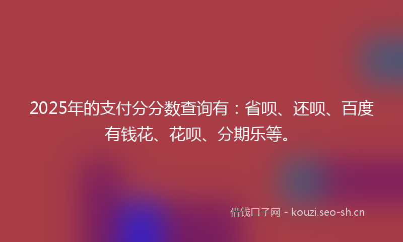 2025年的支付分分数查询有：省呗、还呗、百度有钱花、花呗、分期乐等。