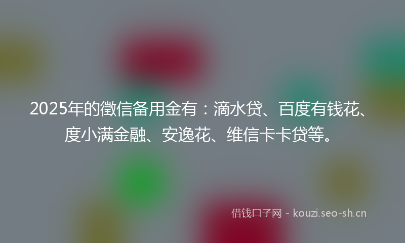 2025年的徵信备用金有：滴水贷、百度有钱花、度小满金融、安逸花、维信卡卡贷等。