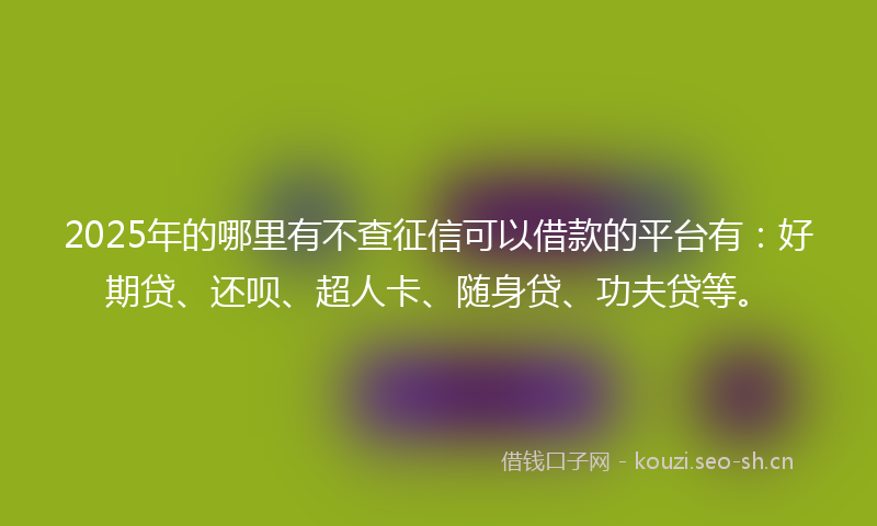 2025年的哪里有不查征信可以借款的平台有：好期贷、还呗、超人卡、随身贷、功夫贷等。
