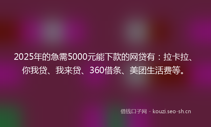 2025年的急需5000元能下款的网贷有：拉卡拉、你我贷、我来贷、360借条、美团生活费等。