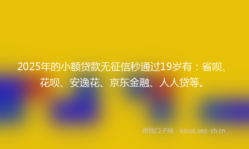 2025年的小额贷款无征信秒通过19岁有：省呗、花呗、安逸花、京东金融、人人贷等。