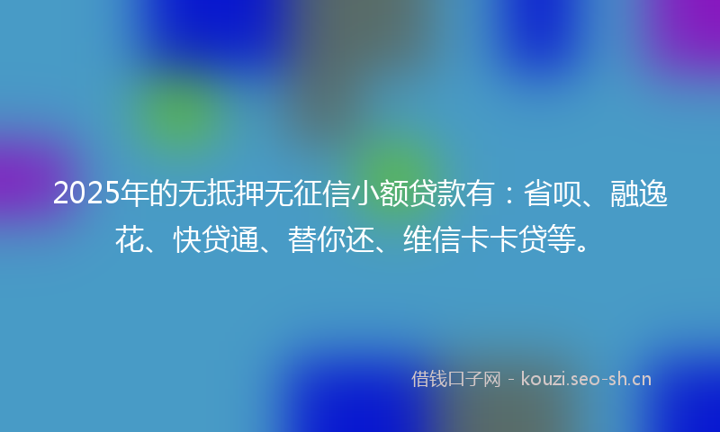 2025年的无抵押无征信小额贷款有：省呗、融逸花、快贷通、替你还、维信卡卡贷等。