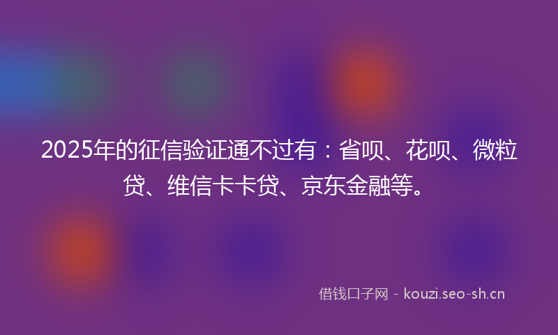 2025年的征信验证通不过有：省呗、花呗、微粒贷、维信卡卡贷、京东金融等。