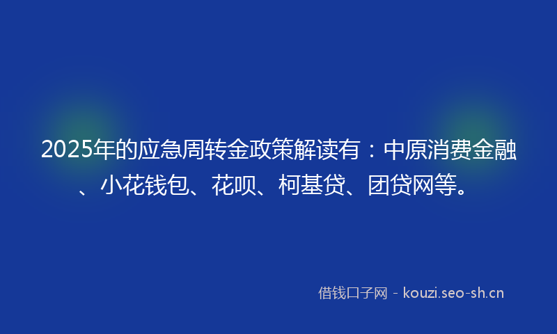 2025年的应急周转金政策解读有：中原消费金融、小花钱包、花呗、柯基贷、团贷网等。
