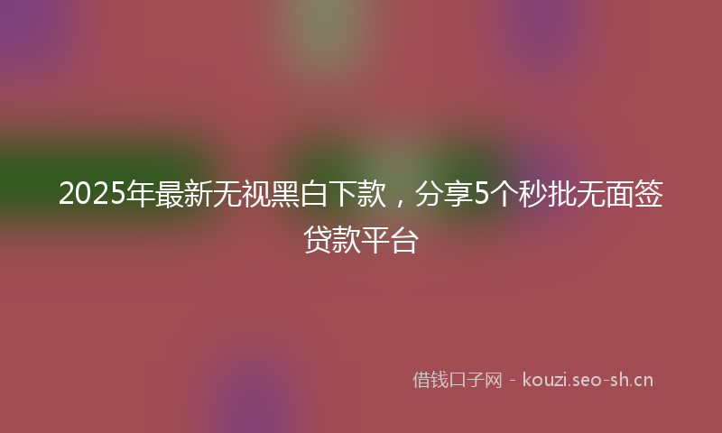 2025年最新无视黑白下款，分享5个秒批无面签贷款平台