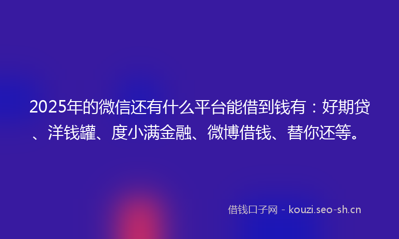 2025年的微信还有什么平台能借到钱有：好期贷、洋钱罐、度小满金融、微博借钱、替你还等。