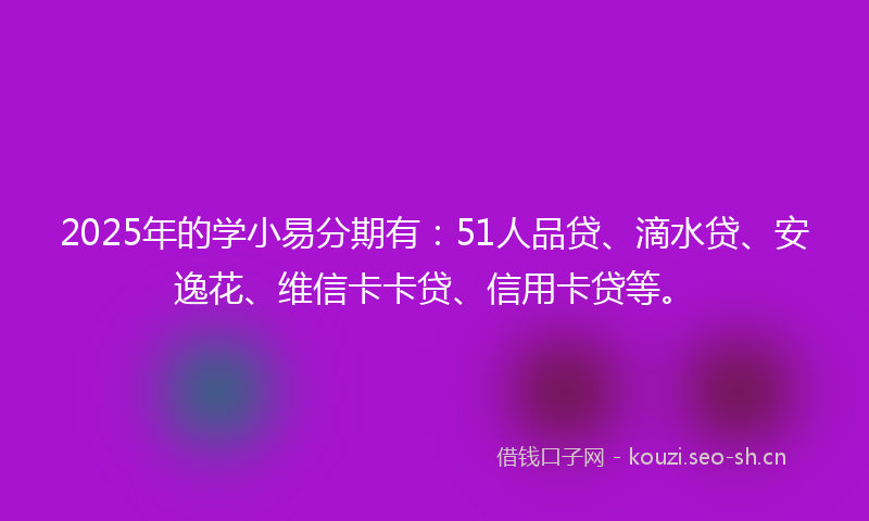2025年的学小易分期有：51人品贷、滴水贷、安逸花、维信卡卡贷、信用卡贷等。