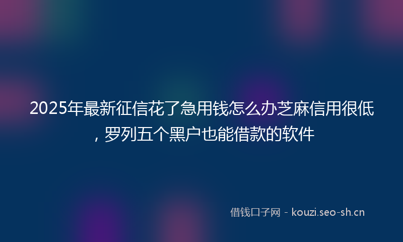 2025年最新征信花了急用钱怎么办芝麻信用很低，罗列五个黑户也能借款的软件