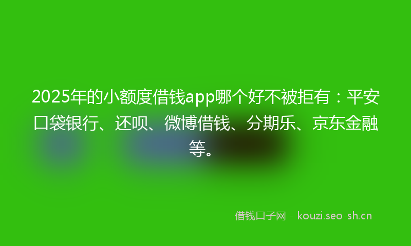 2025年的小额度借钱app哪个好不被拒有：平安口袋银行、还呗、微博借钱、分期乐、京东金融等。