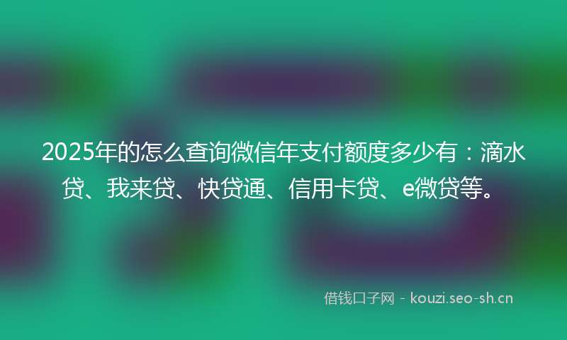 2025年的怎么查询微信年支付额度多少有：滴水贷、我来贷、快贷通、信用卡贷、e微贷等。