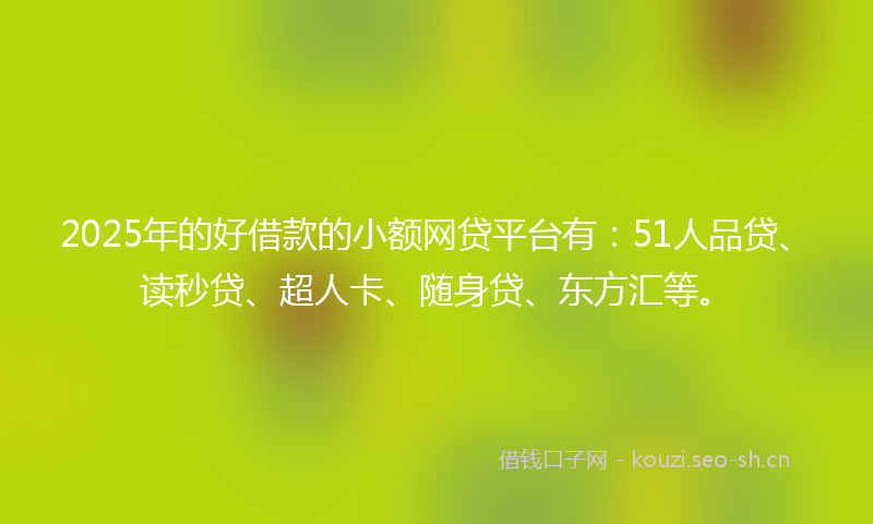 2025年的好借款的小额网贷平台有：51人品贷、读秒贷、超人卡、随身贷、东方汇等。