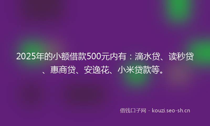 2025年的小额借款500元内有：滴水贷、读秒贷、惠商贷、安逸花、小米贷款等。