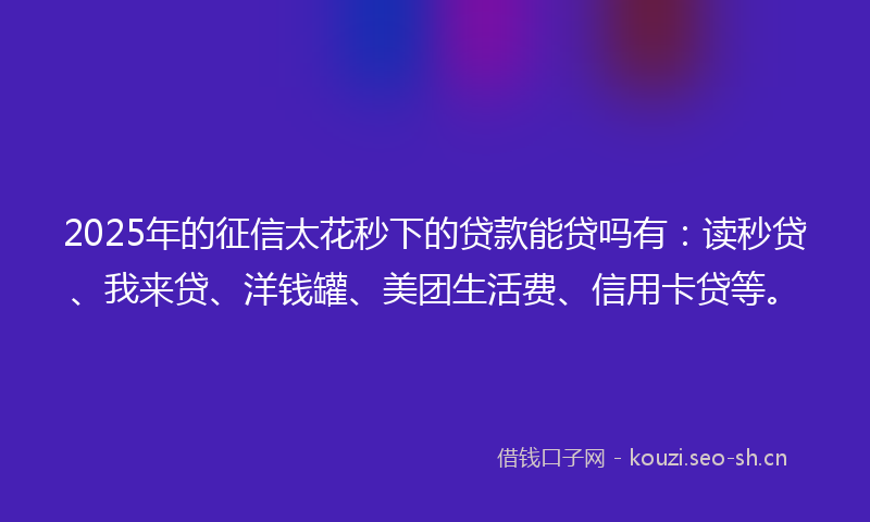 2025年的征信太花秒下的贷款能贷吗有：读秒贷、我来贷、洋钱罐、美团生活费、信用卡贷等。