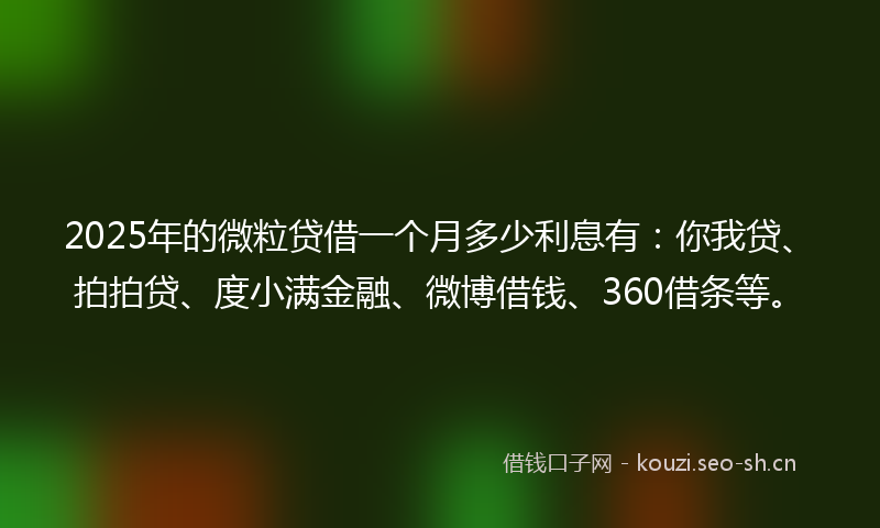 2025年的微粒贷借一个月多少利息有：你我贷、拍拍贷、度小满金融、微博借钱、360借条等。
