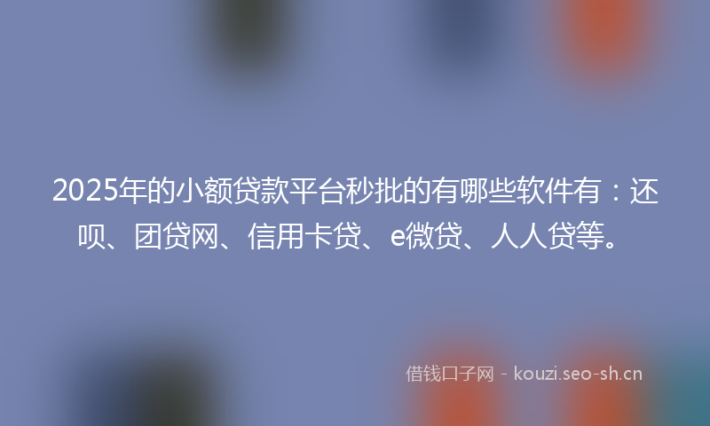 2025年的小额贷款平台秒批的有哪些软件有：还呗、团贷网、信用卡贷、e微贷、人人贷等。