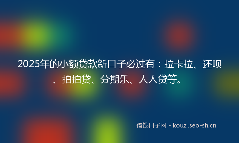 2025年的小额贷款新口子必过有：拉卡拉、还呗、拍拍贷、分期乐、人人贷等。