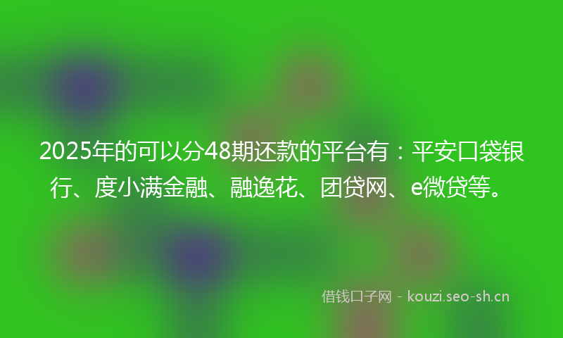 2025年的可以分48期还款的平台有：平安口袋银行、度小满金融、融逸花、团贷网、e微贷等。