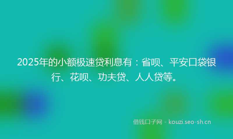 2025年的小额极速贷利息有：省呗、平安口袋银行、花呗、功夫贷、人人贷等。