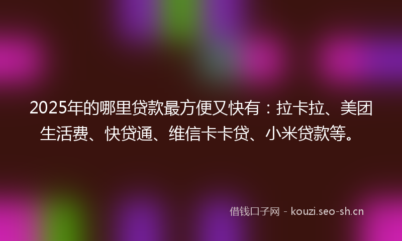2025年的哪里贷款最方便又快有：拉卡拉、美团生活费、快贷通、维信卡卡贷、小米贷款等。