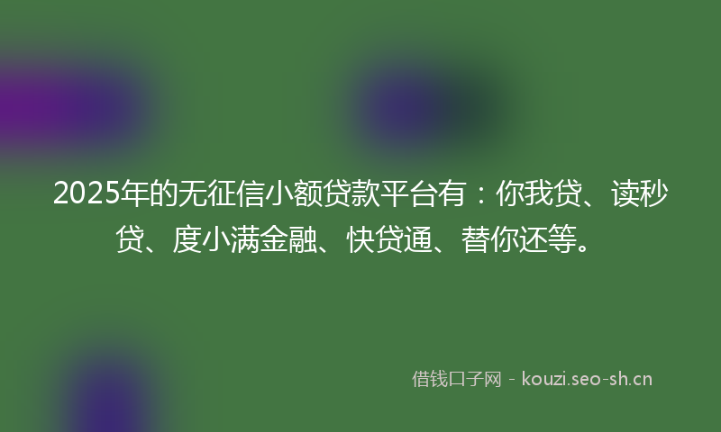 2025年的无征信小额贷款平台有：你我贷、读秒贷、度小满金融、快贷通、替你还等。