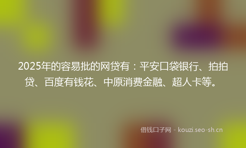2025年的容易批的网贷有：平安口袋银行、拍拍贷、百度有钱花、中原消费金融、超人卡等。