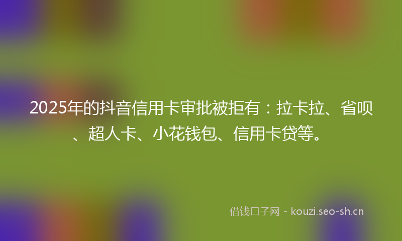 2025年的抖音信用卡审批被拒有：拉卡拉、省呗、超人卡、小花钱包、信用卡贷等。