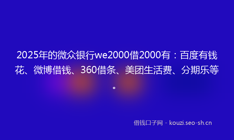 2025年的微众银行we2000借2000有：百度有钱花、微博借钱、360借条、美团生活费、分期乐等。