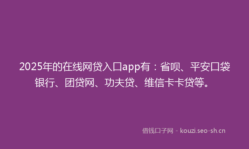 2025年的在线网贷入口app有：省呗、平安口袋银行、团贷网、功夫贷、维信卡卡贷等。