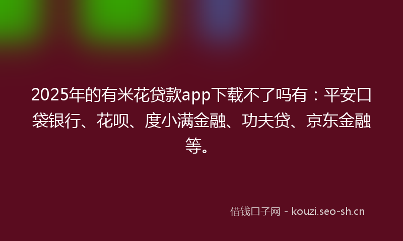 2025年的有米花贷款app下载不了吗有：平安口袋银行、花呗、度小满金融、功夫贷、京东金融等。