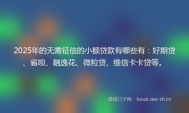 2025年的无需征信的小额贷款有哪些有：好期贷、省呗、融逸花、微粒贷、维信卡卡贷等。