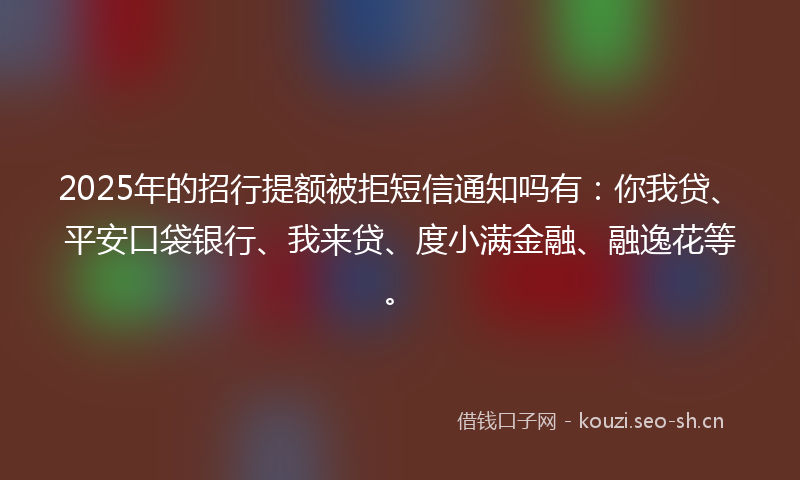 2025年的招行提额被拒短信通知吗有：你我贷、平安口袋银行、我来贷、度小满金融、融逸花等。