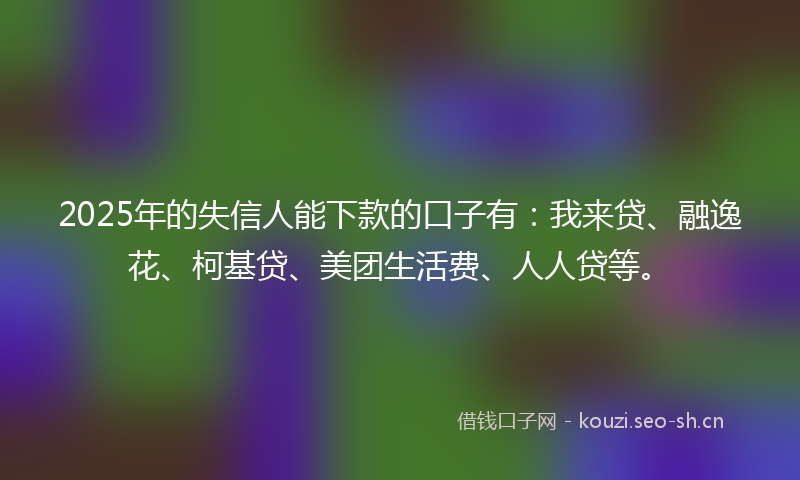 2025年的失信人能下款的口子有：我来贷、融逸花、柯基贷、美团生活费、人人贷等。