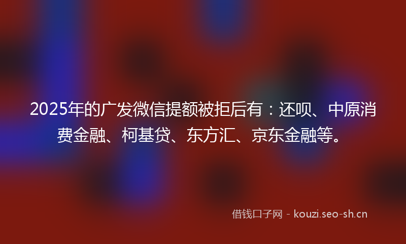 2025年的广发微信提额被拒后有：还呗、中原消费金融、柯基贷、东方汇、京东金融等。