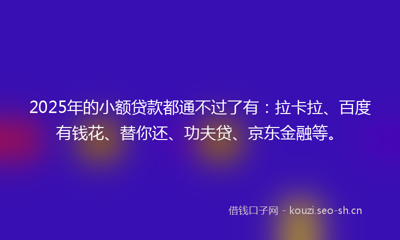 2025年的小额贷款都通不过了有：拉卡拉、百度有钱花、替你还、功夫贷、京东金融等。