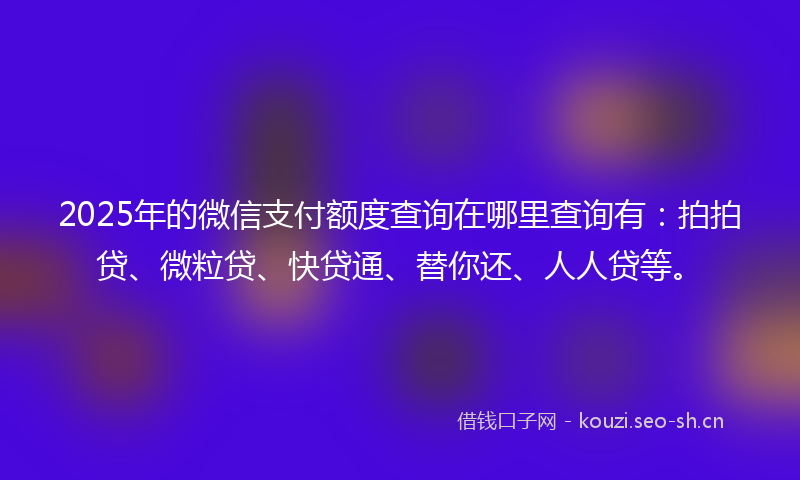 2025年的微信支付额度查询在哪里查询有：拍拍贷、微粒贷、快贷通、替你还、人人贷等。