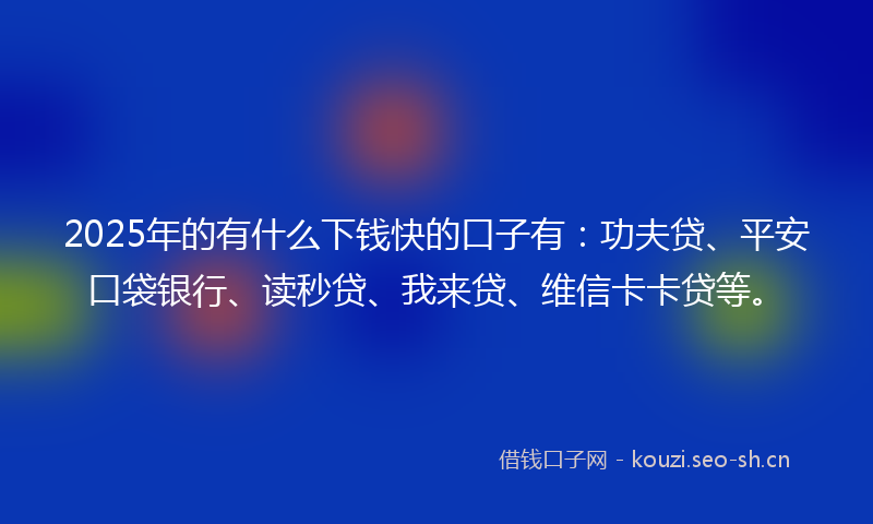 2025年的有什么下钱快的口子有：功夫贷、平安口袋银行、读秒贷、我来贷、维信卡卡贷等。