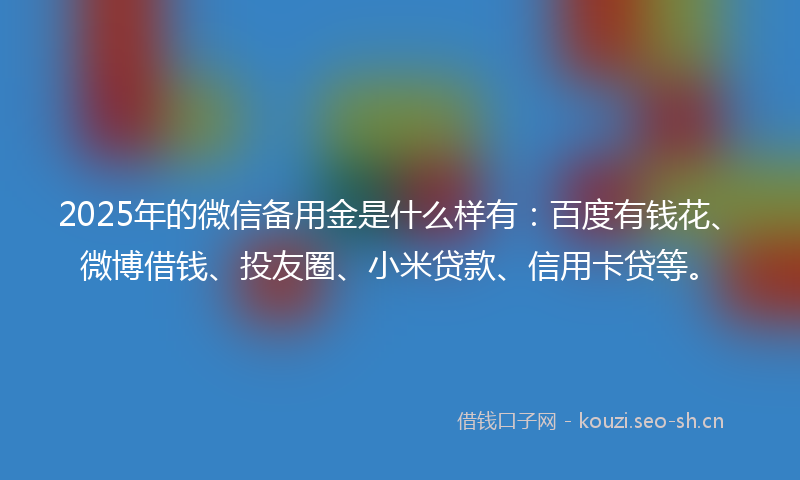 2025年的微信备用金是什么样有：百度有钱花、微博借钱、投友圈、小米贷款、信用卡贷等。